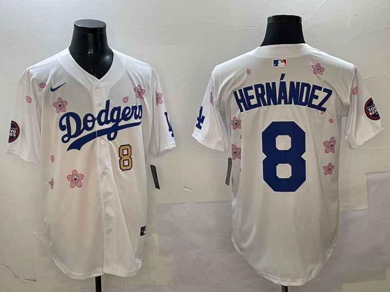 Men Los Angeles Dodgers #8 Hernandez White Sakura Edition 2025 Nike MLB Jersey style 6->los angeles dodgers->MLB Jersey
